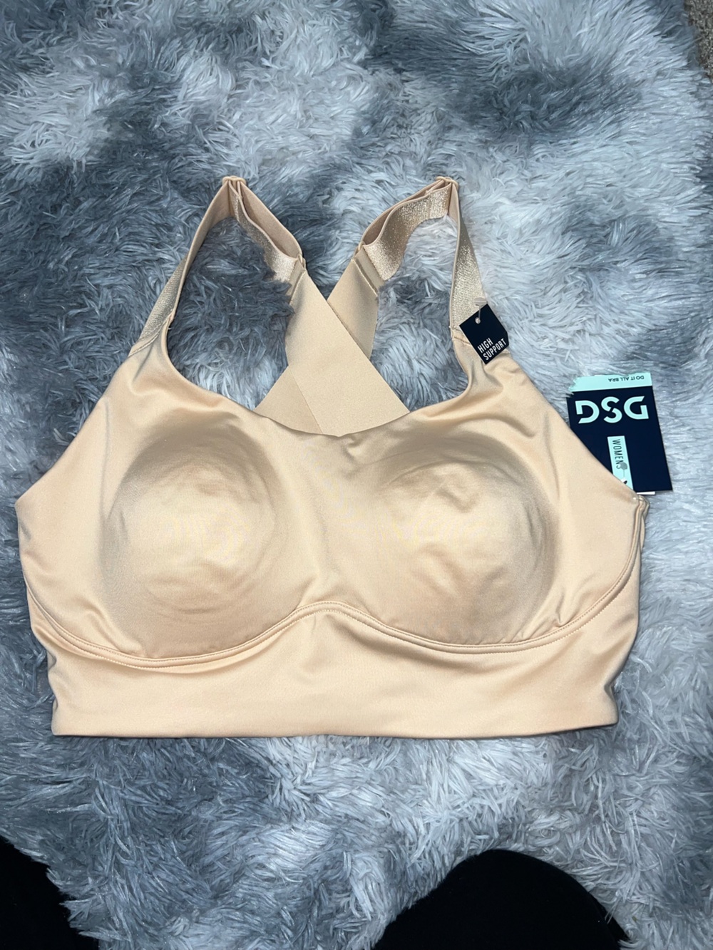 NWT DSG Beige Do It All Bra Cross-Back Seamless High Impact Sports Bra Large